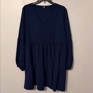 Chic Navy Tiered Long Sleeve Dress